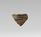 Terracotta rim fragment with quirks and bands, Terracotta, Minoan