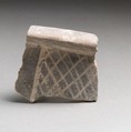 Terracotta rim fragment with cross-hatching, Terracotta, Minoan