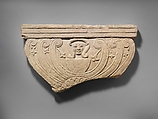 Limestone finial of a funerary stele with volutes and the head of Hathor, Limestone, Cypriot