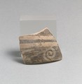 Terracotta rim fragment with running spiral, Terracotta, Minoan
