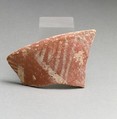 Terracotta rim fragment with linear motifs, Terracotta, Minoan