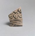 Terracotta rim from a vase with bands and dots in circles, Terracotta, Minoan