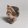 Vase fragment in the form of a satyr's head, Class O: The Sabouroff Class of Head Vases, Terracotta, Greek, Attic