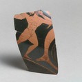 Fragment of a terracotta kylix: eye-cup  (drinking cup), Hischylos Painter, Terracotta, Greek, Attic