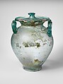 Glass cinerary urn with lid, Glass, Roman