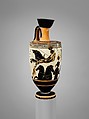 Terracotta lekythos (oil flask), Attributed to the Sappho Painter, Terracotta, Greek, Attic
