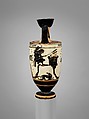 Terracotta lekythos (oil flask), Attributed to the Sappho Painter, Terracotta, Greek, Attic