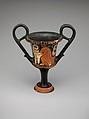 Terracotta kantharos (drinking cup with high handles), Attributed to the Painter of Bari 5981, Terracotta, Greek, South Italian, Apulian