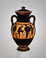 Terracotta amphora (jar) with lid, Terracotta, Greek, Attic