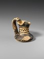 Miniature terracotta jug, Terracotta, Greek, Attic
