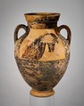Terracotta amphora (jar), Attributed to The Horse-Head Amphorae, Terracotta, Greek, Attic