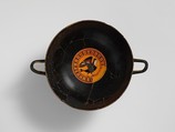 Terracotta kylix: lip-cup (drinking cup), Attributed to the Tleson Painter, Terracotta, Greek, Attic