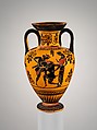 Terracotta neck-amphora (jar), Attributed to the Edinburgh Painter, Terracotta, Greek, Attic