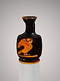 Miniature terracotta squat lekythos (oil flask) with siren, Seireniske Painter, Terracotta, Greek, Attic