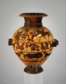 Terracotta hydria (water jar), Attributed to the Painter of London B 76, Terracotta, Greek, Attic