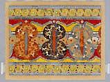 Reproduction of the "Shield frieze" fresco, Emile Gilliéron Swiss, watercolor on paper, Mycenaean