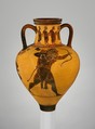 Terracotta neck-amphora (jar), Attributed to a painter of the Princeton Group, Terracotta, Greek, Attic