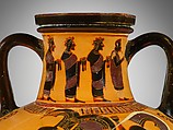 Terracotta neck-amphora (jar), Attributed to a painter of the Princeton Group, Terracotta, Greek, Attic