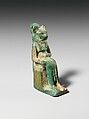 Faience amulet of a goddess with feline head, Faience, Egyptian