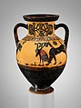 Terracotta neck-amphora (jar), Attributed to the Timiades Painter, Terracotta, Greek, Attic