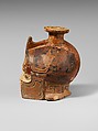 Terracotta aryballos in the form of a helmeted head, Terracotta, East Greek