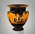 Terracotta psykter-column-krater (vase for chilling and mixing wine and water), Attributed to the Troilos Painter, Terracotta, Greek, Attic