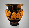 Terracotta psykter-column-krater (vase for chilling and mixing wine and water), Attributed to the Troilos Painter, Terracotta, Greek, Attic