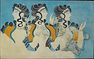 Reproduction of the "Ladies in Blue" fresco, Emile Gilliéron fils, 1927 Swiss, painted plaster, Minoan
