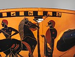 Terracotta kylix (drinking cup), Attributed to the Amasis Painter, Terracotta, Greek, Attic