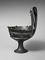 Terracotta stemmed kyathos (single-handled cup), Terracotta, Etruscan