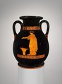Terracotta pelike (jar), Attributed to the Carlsruhe Painter, Terracotta, Greek, Attic