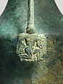 Bronze jug with handle attachment showing running youth, Bronze, Etruscan
