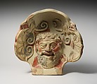 Terracotta antefix (roof tile) with head of a satyr, Terracotta, Etruscan, Cerveteri