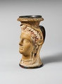 Terracotta oinochoe (jug) in the form of a woman's head, Terracotta, Etruscan