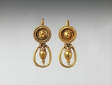 Gold earrings with pendant vase and ring, Gold, Etruscan