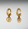 Gold earrings with pendant vase and ring, Gold, Etruscan