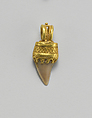 Tooth pendant set in gold, Gold, bone, Etruscan