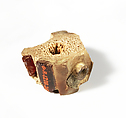 Bone and amber segment from a bronze fibula (safety pin), Amber, bronze, bone, Etruscan
