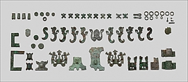 Fragments of a cart or chariot, S-shaped braces, Bronze, Iron, Etruscan
