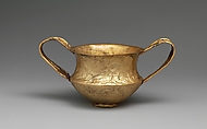 Gold kantharos (drinking cup with two high vertical handles), Gold, Helladic, Mycenaean