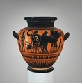 Terracotta stamnos (jar), Attributed to the Painter of London B 343, Terracotta, Greek, Attic