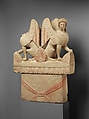 Limestone funerary stele (shaft) surmounted by two sphinxes, Limestone, Cypriot