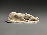 Limestone statuette of a coursing hound seizing a hare, Limestone, Cypriot