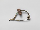 Bronze fibula (safety pin) with amber segment, Bronze, amber, Etruscan