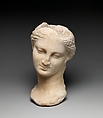 Marble head of a girl from a small statue, Marble, Island, Greek