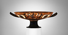 Terracotta kylix: eye-cup (drinking cup), Signed by Nikosthenes as potter, Terracotta, Greek, Attic