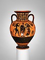 Terracotta neck-amphora (jar), Terracotta, Greek, Attic