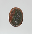 Jasper intaglio: Harpocrates riding a lion, Jasper, red and green, Roman