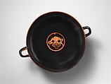 Terracotta kylix: eye-cup (drinking cup), Terracotta, Greek, Attic