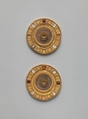 Pair of gold and rock crystal disks, set with garnet and glass inlays, Gold, rock crystal, Etruscan